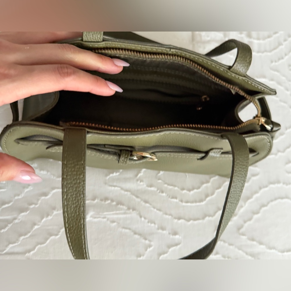 Olive Green Genuine Leather Shoulder East West Bag - Picture 4 of 11